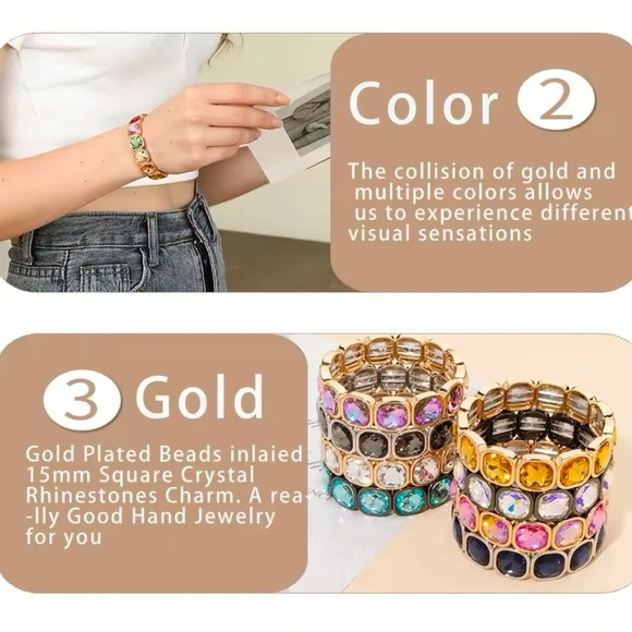 Anthropologie Amber Gold Gemstone Crystal Stretch Bracelet - Picture 16 of 16